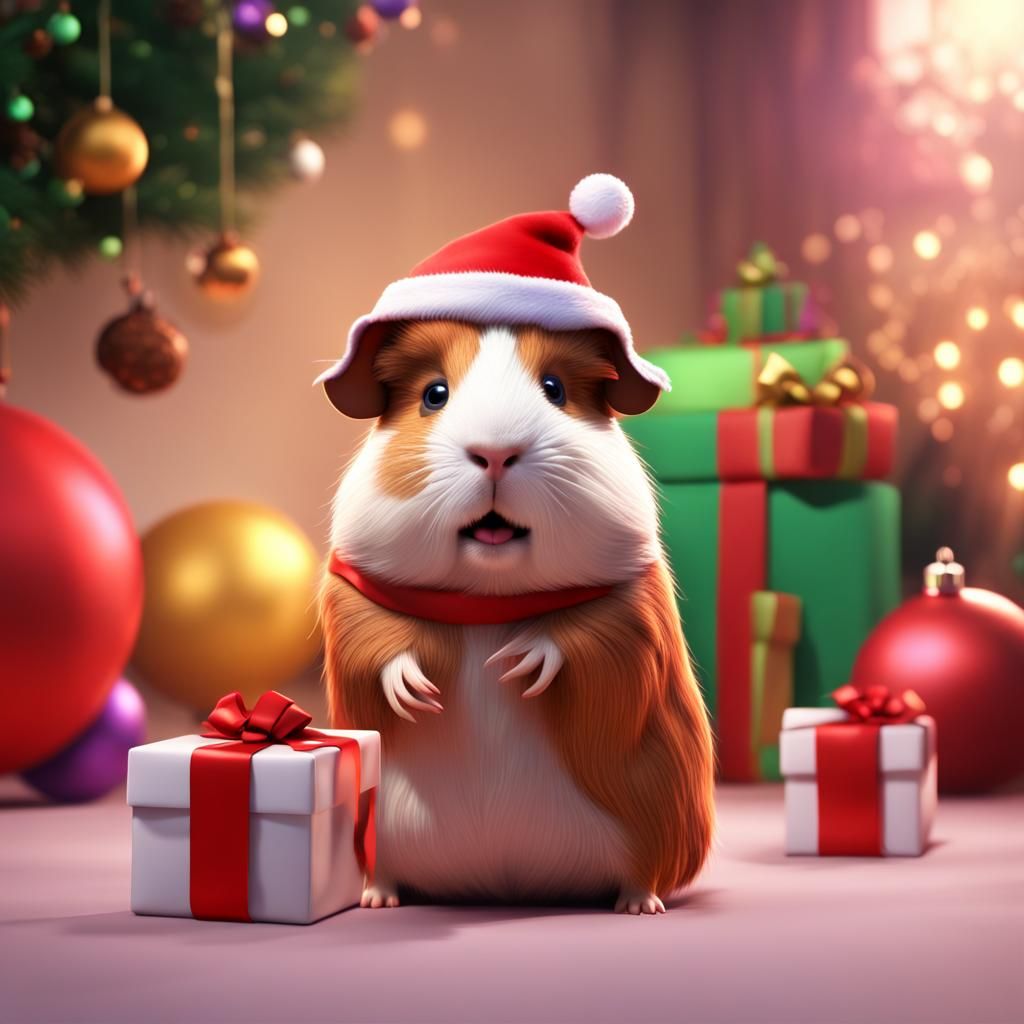 Christmas Guinea Pig: Pixar-Style 3D Digital Art