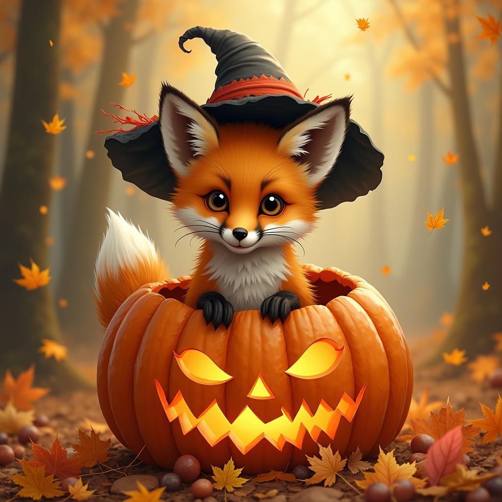Fox in Pumpkin: Whimsical Autumn Watercolor