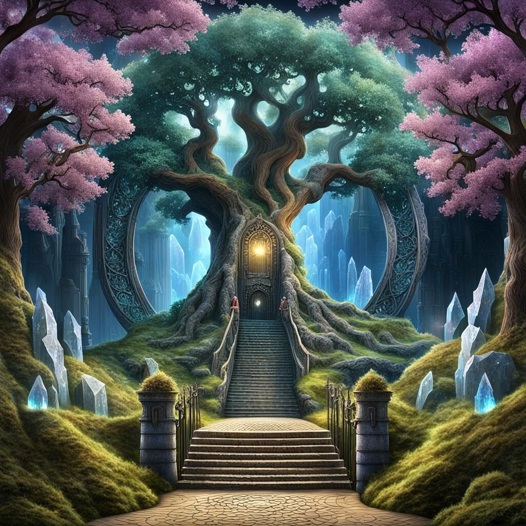Crystal Portal to Fairyland Under Ancient Oak