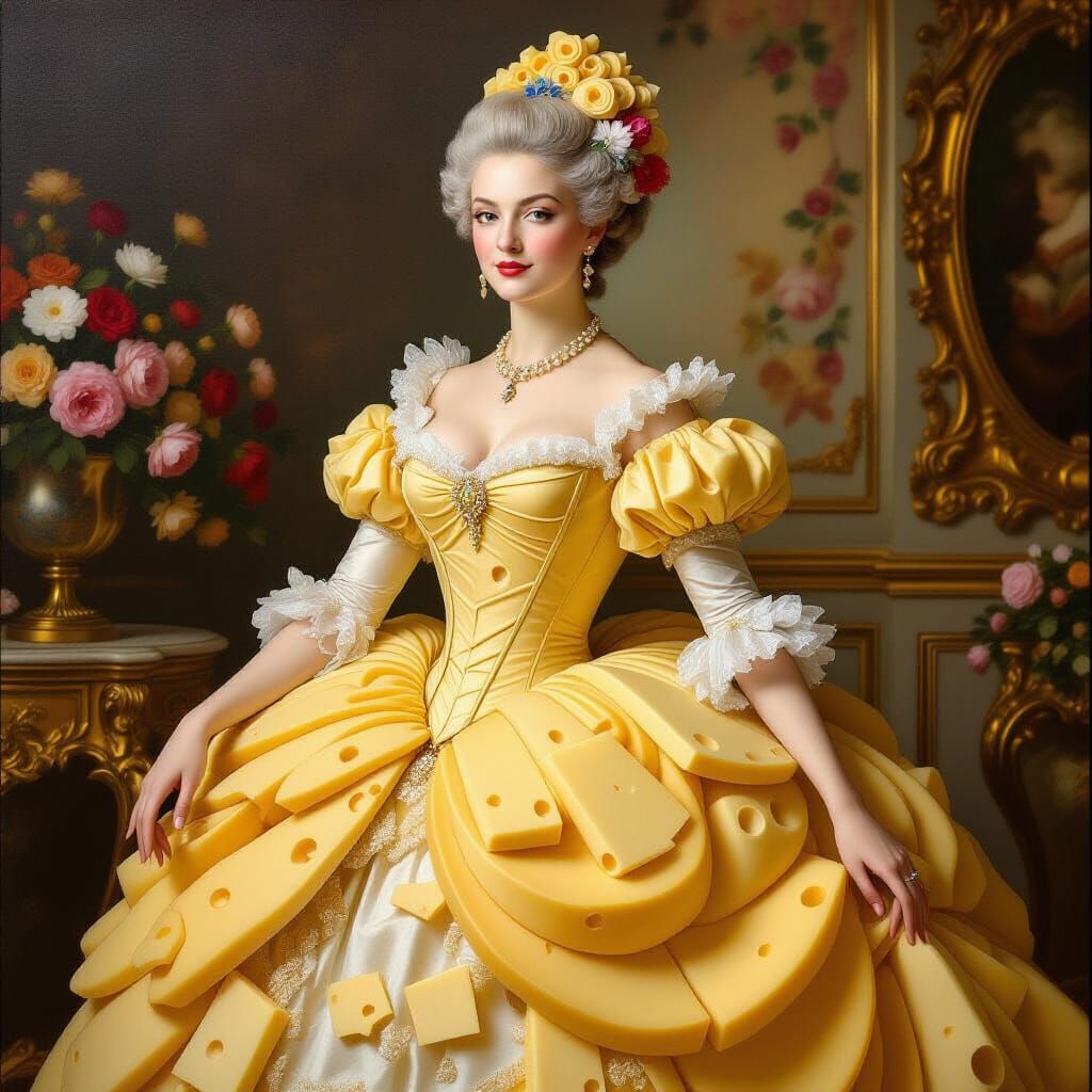 Rococo Noblewoman in Cheese Gown Portrait