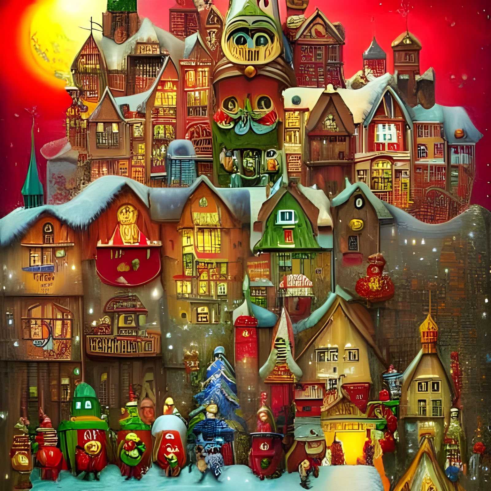 North Pole Santa's Town in Surreal Digital Art
