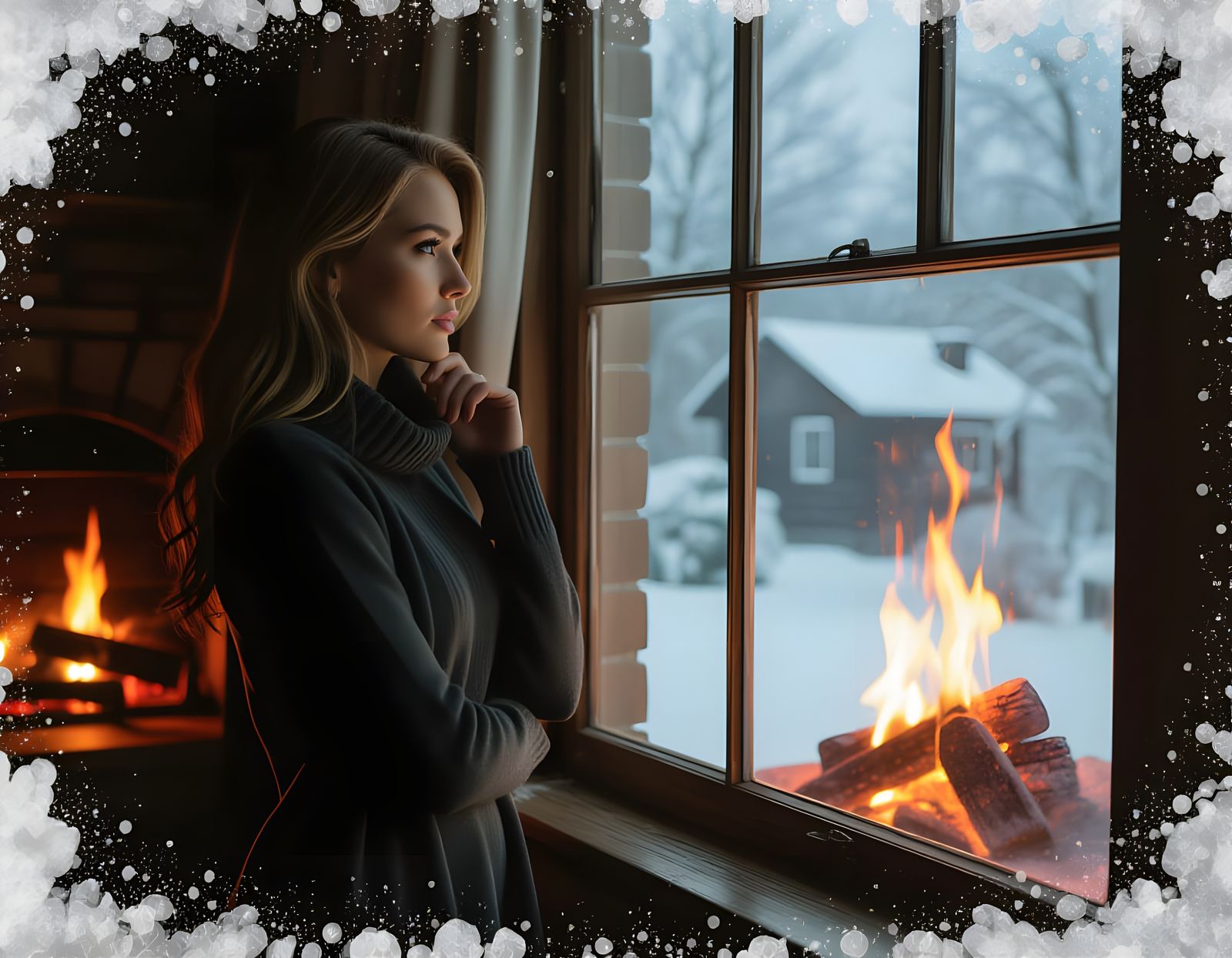 Woman by Window in Cozy Room as Winter Heals