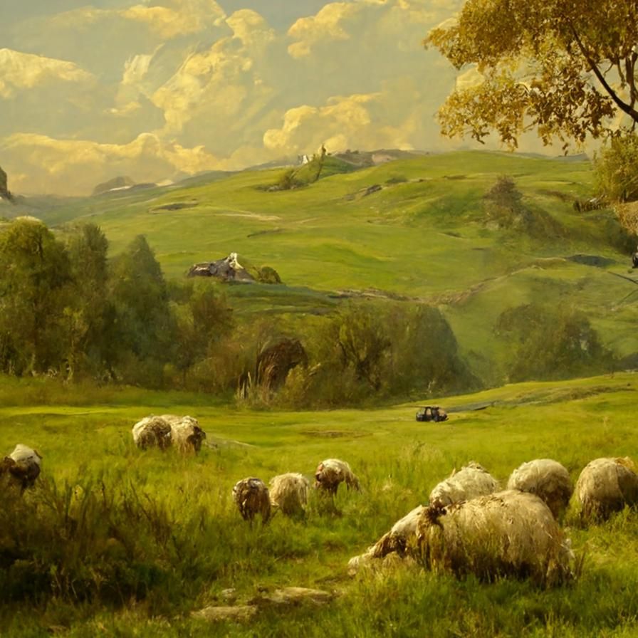 Idyllic Countryside Scene in Romantic Style