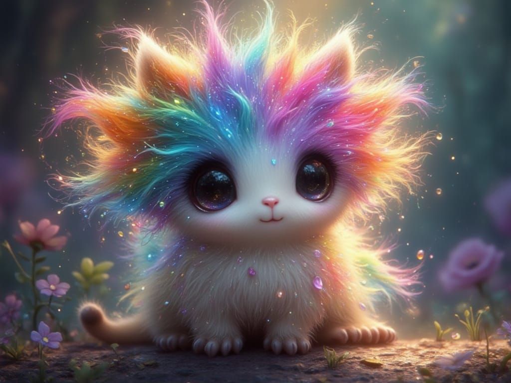 Cute Furry Mystical Creature in Rainbow Colors