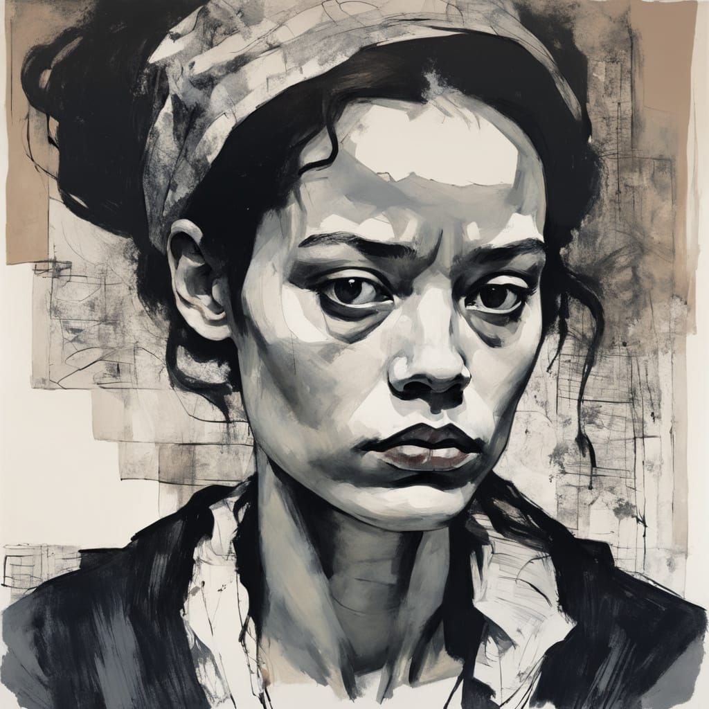 Brooding Woman in Expressionist Style of Egon Schiele