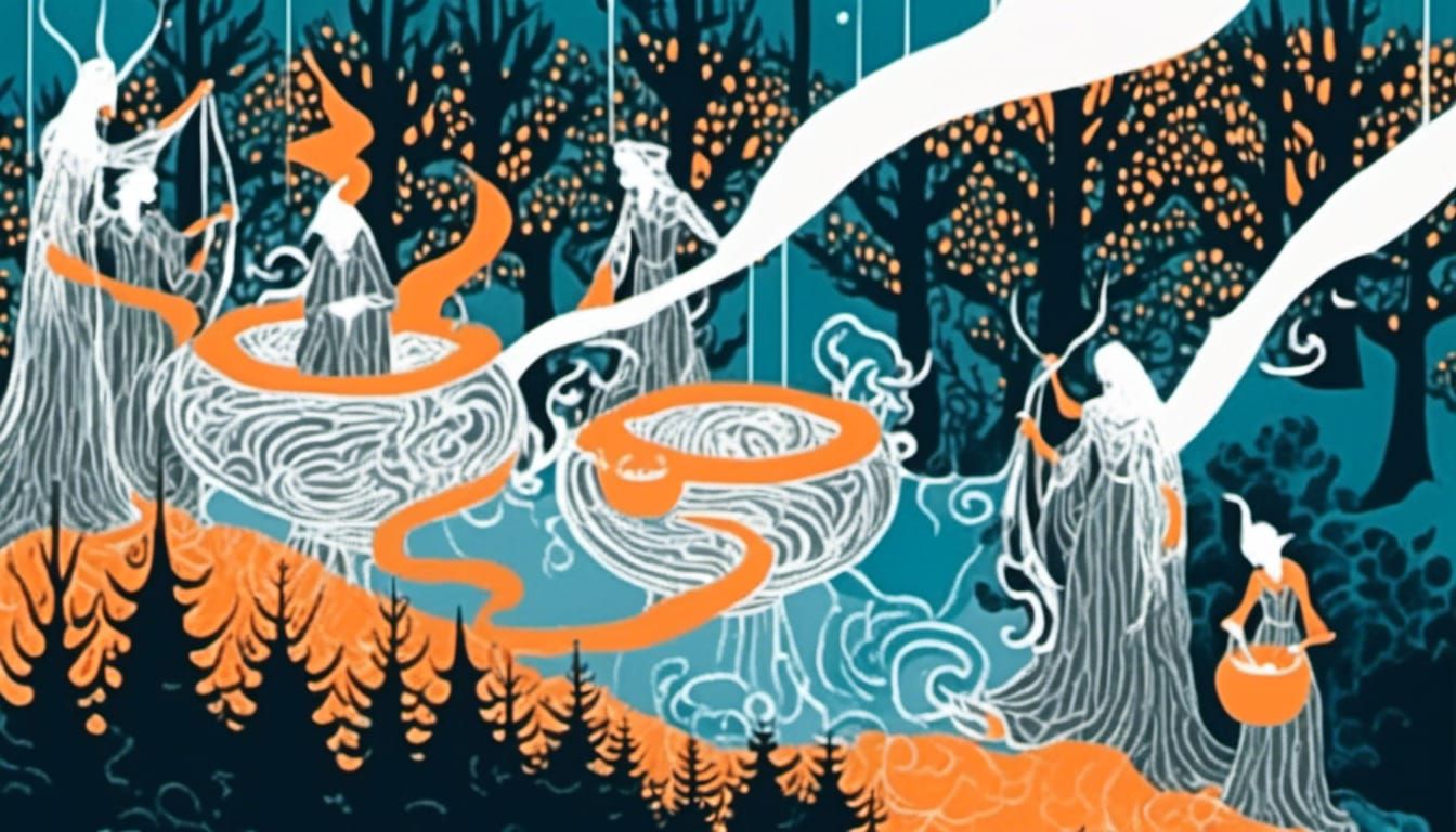 Ethereal Witches Brew Dark Magic in Forest