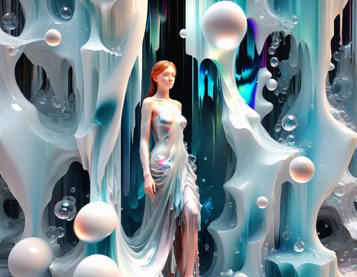 Holographic Fabric Sculpture in Glitch Art Style