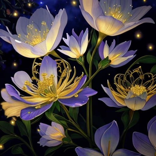 Fira in a Flowering Garden at Night, Art Nouveau