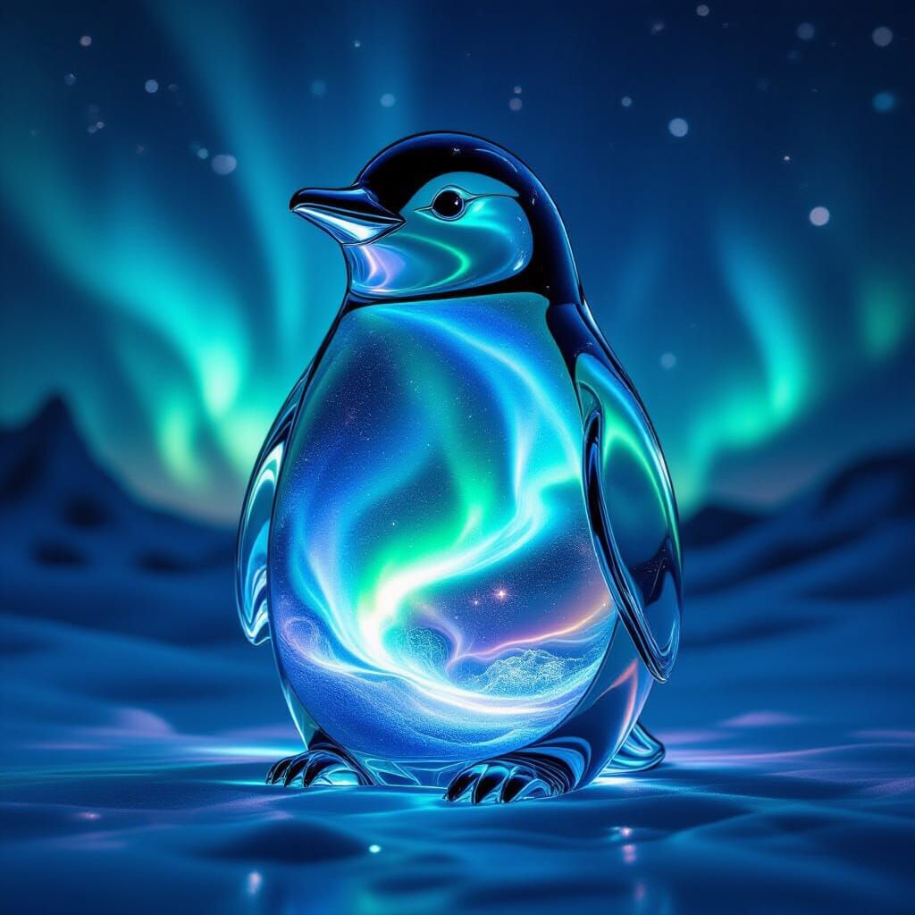 Glass Penguin With Aurora Borealis Inside