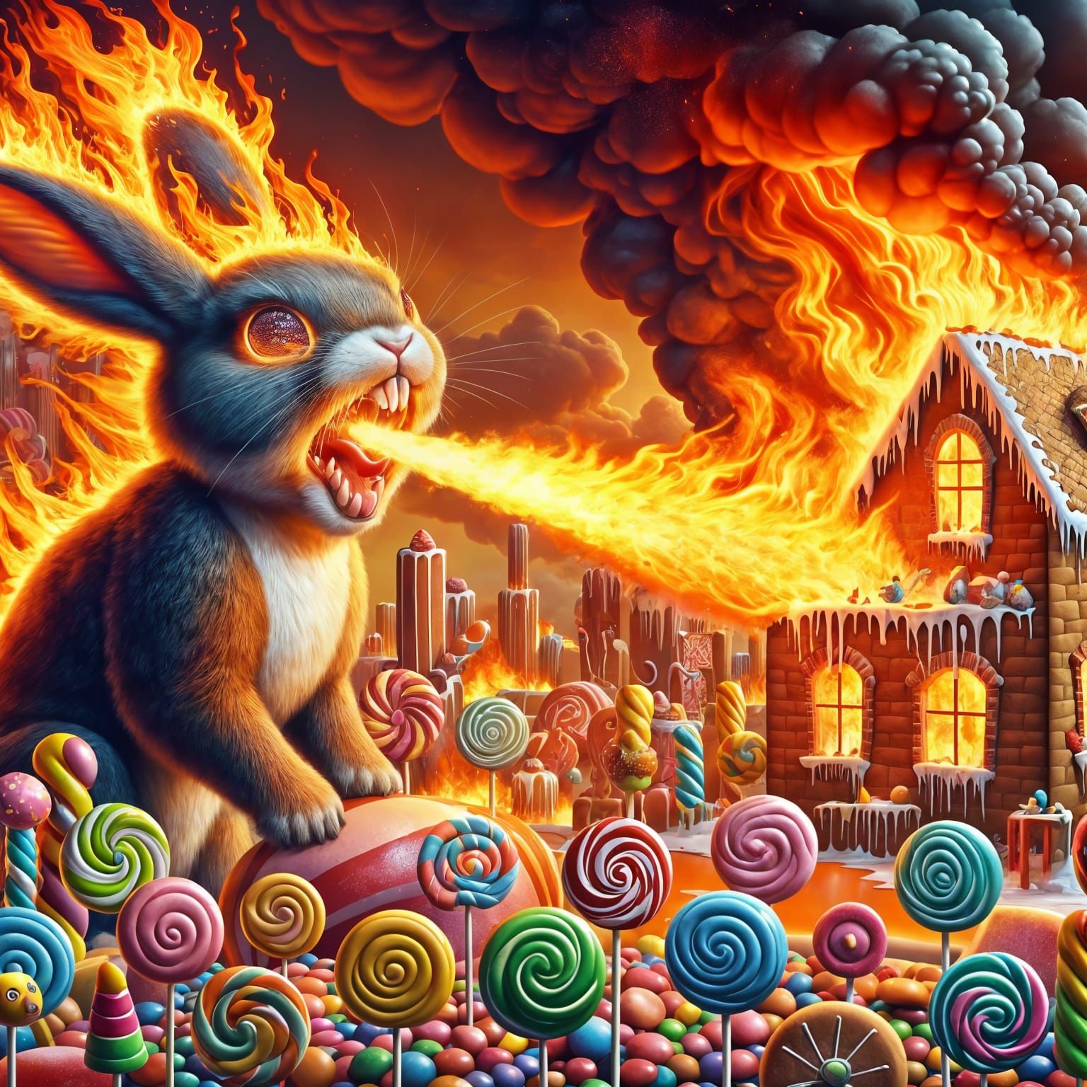 Fire-Breathing Bunny in Candyland