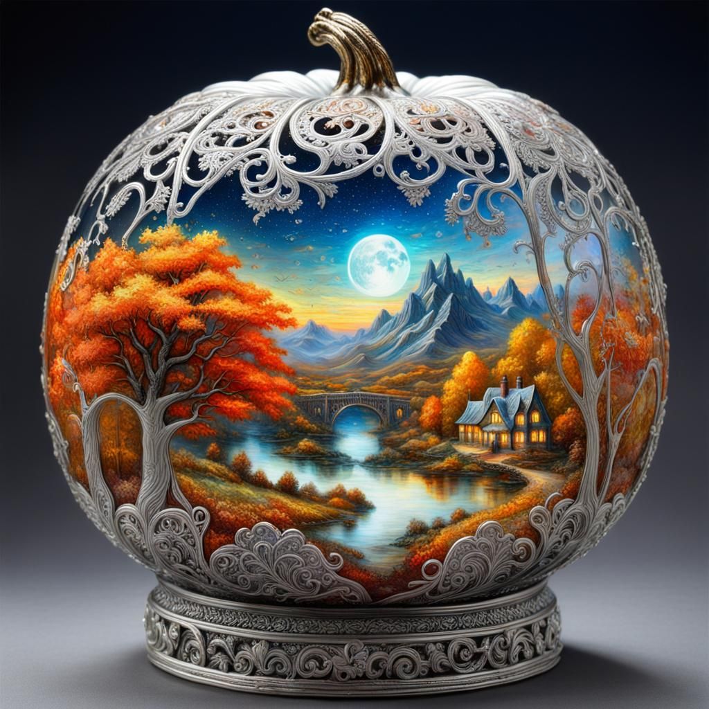 Autumn Landscape Inside Glass Pumpkin: Holographic Art