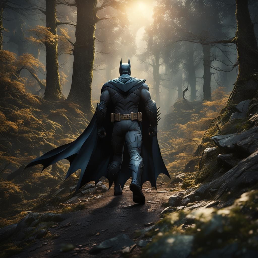 Batman Hiking in the Woods: Detailed Matte Painting