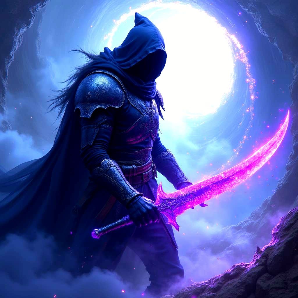 Sword-Wielding Rogue Engages in Mystical Battle