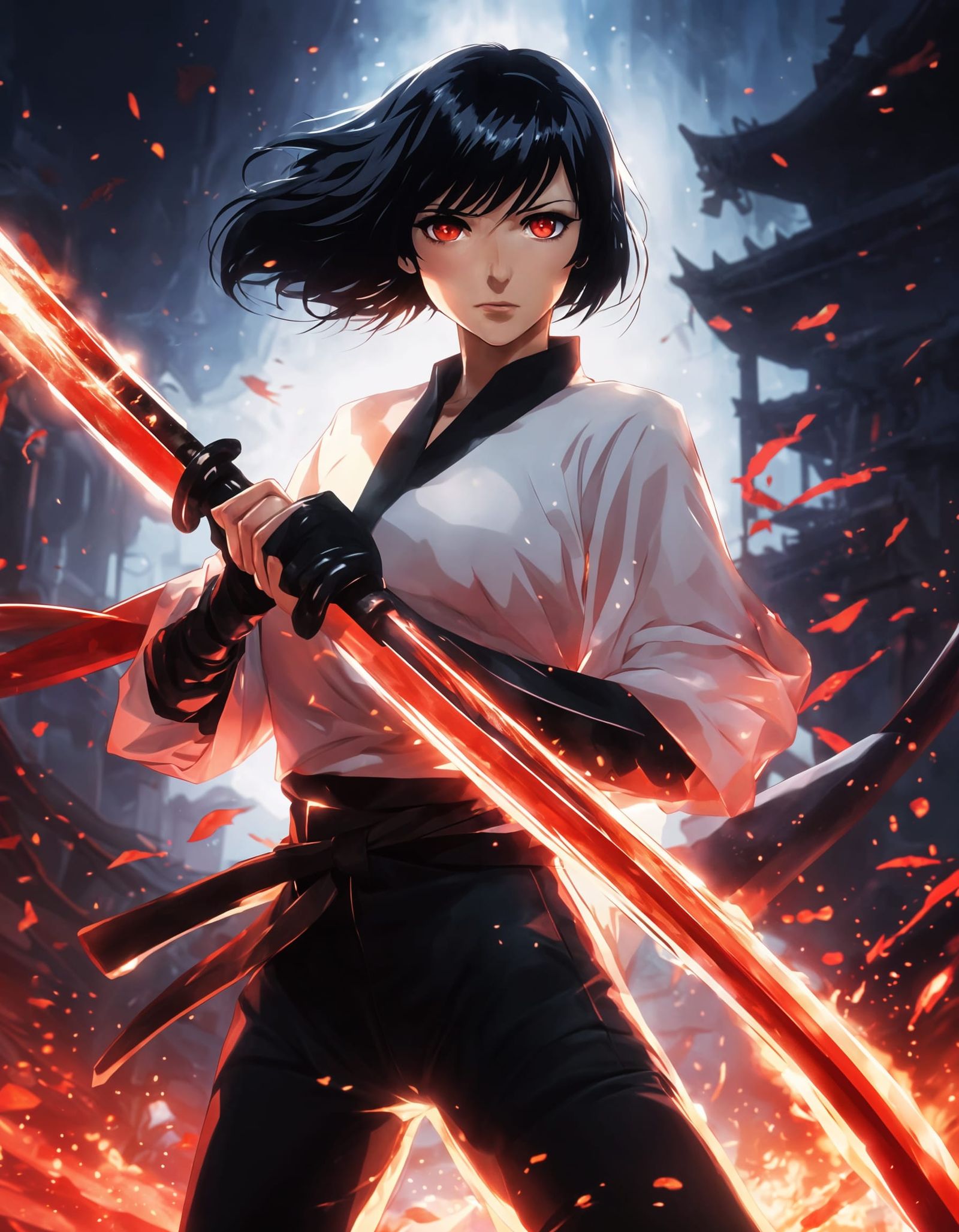 Intense Warrior Goddess in Anime Style