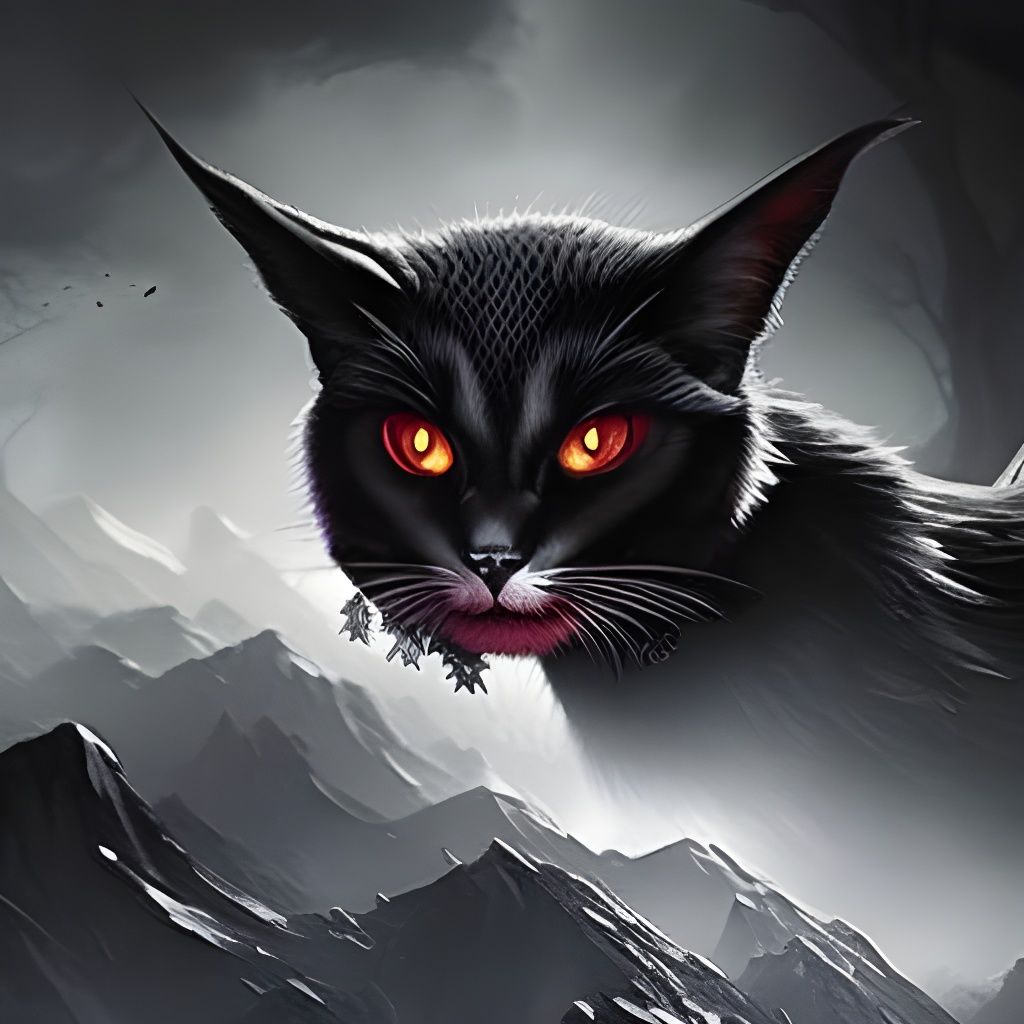 Cute Black Cat-Bat Vampire in Hyperdetailed Concept Art