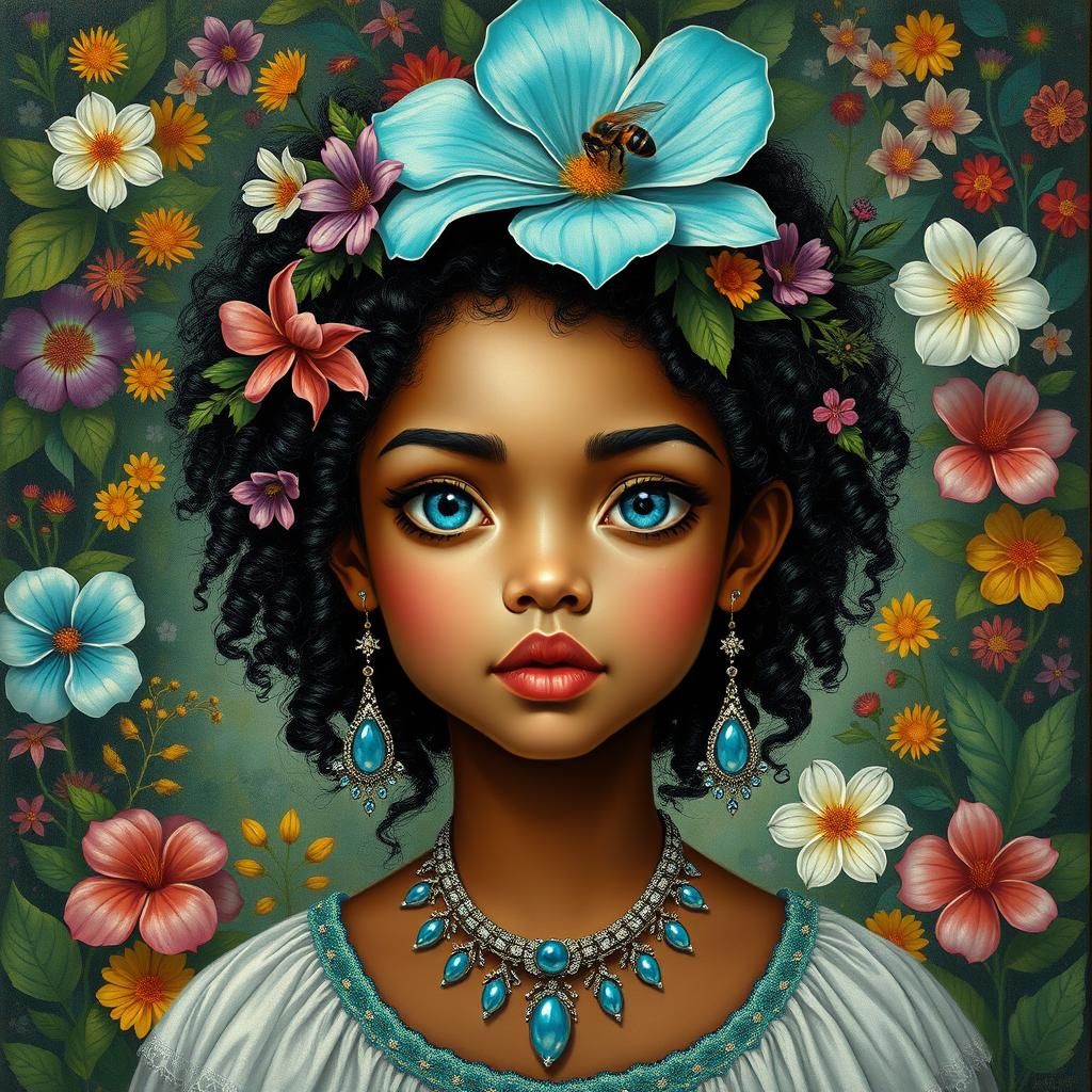 Enchanted Girl with Flowers in Fantasy Woodland Realm