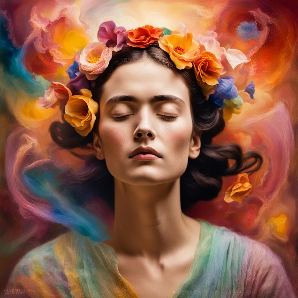 Woman in Colorful Aura: Abstract Expressionism