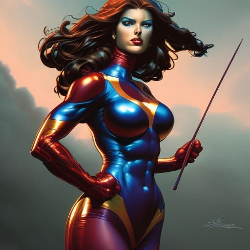 Curvy Sorceress with Magic Wand in Comic Art