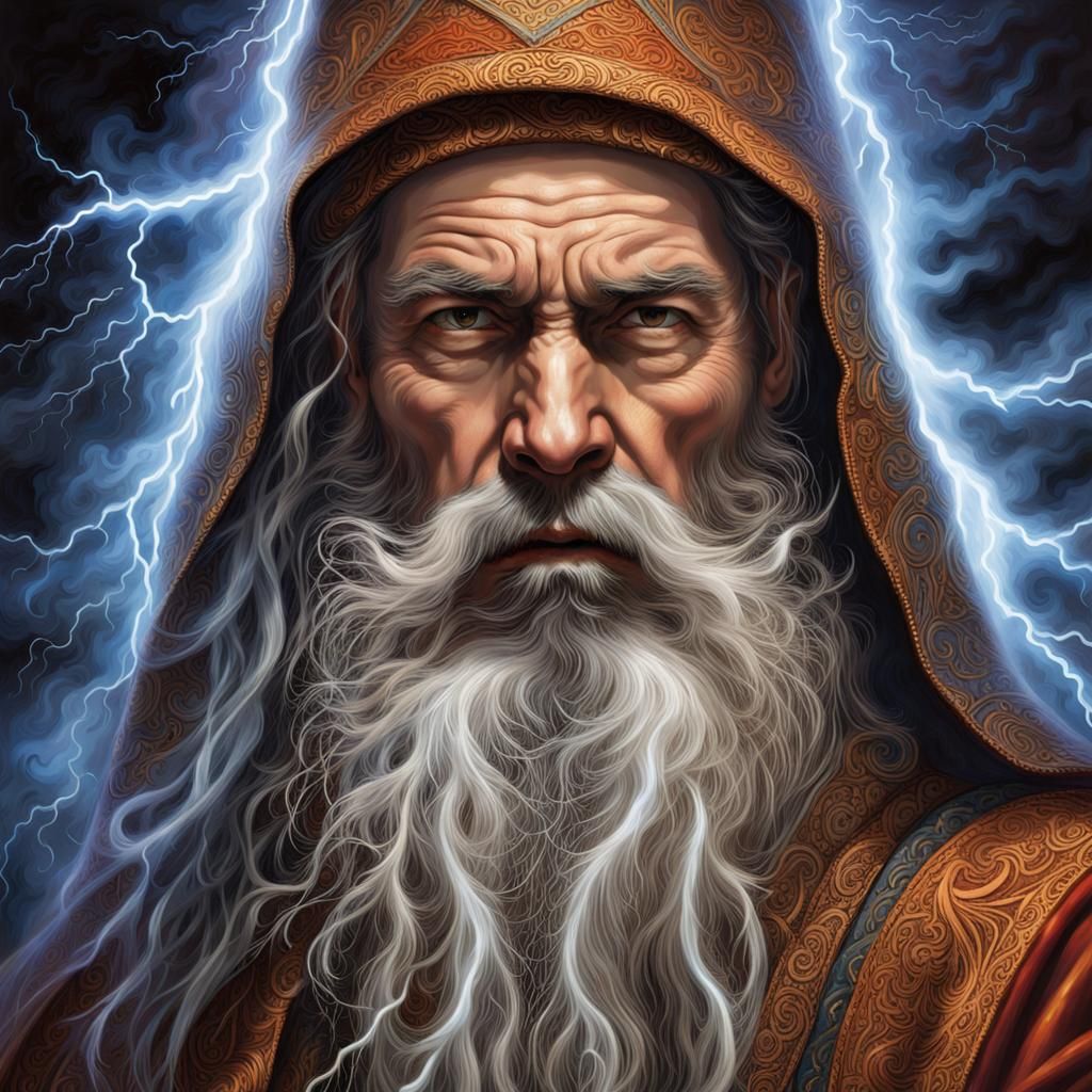 Electrifying Sorcerer with Crackling Beard Painting