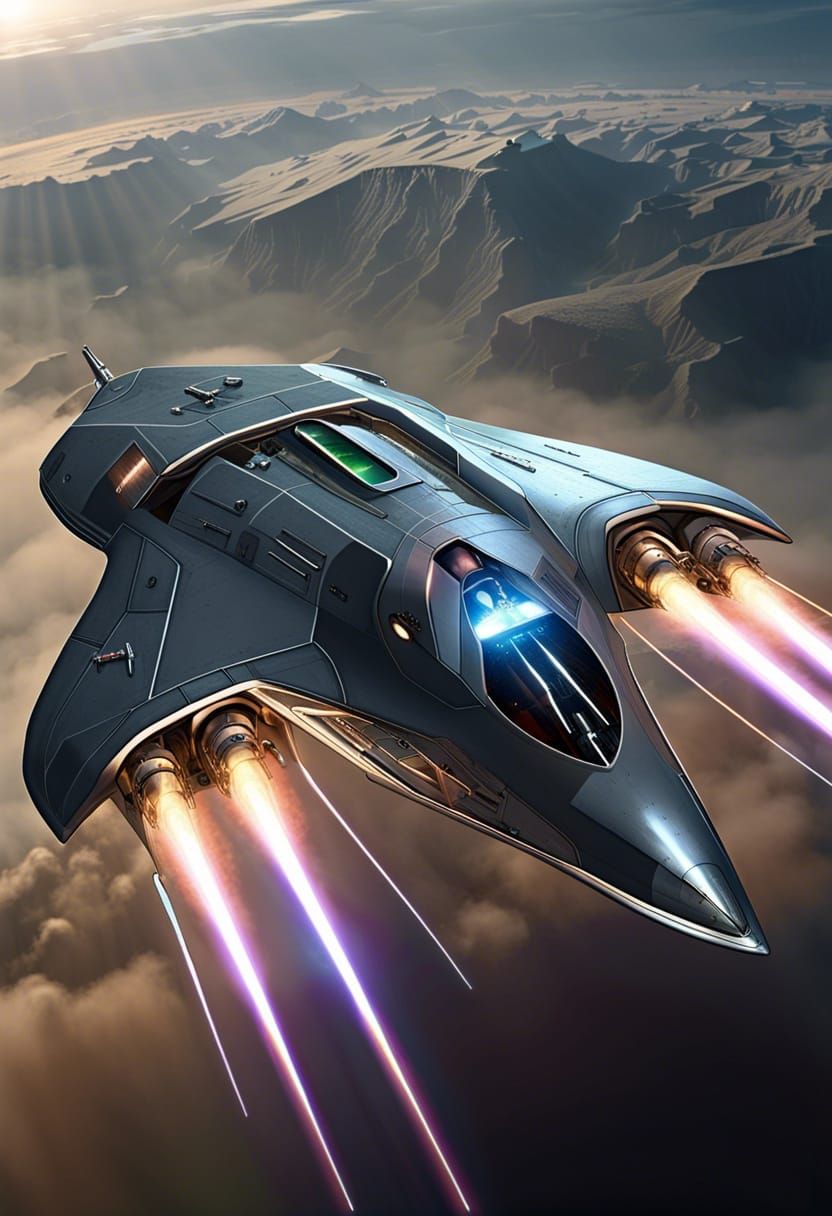 Futuristic Military Starship with Laser Cannons