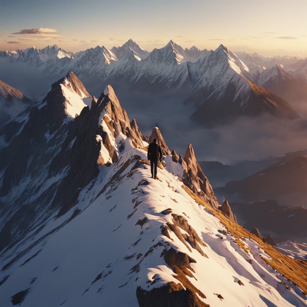 Cinematic Mountain Peak View in Golden Hour