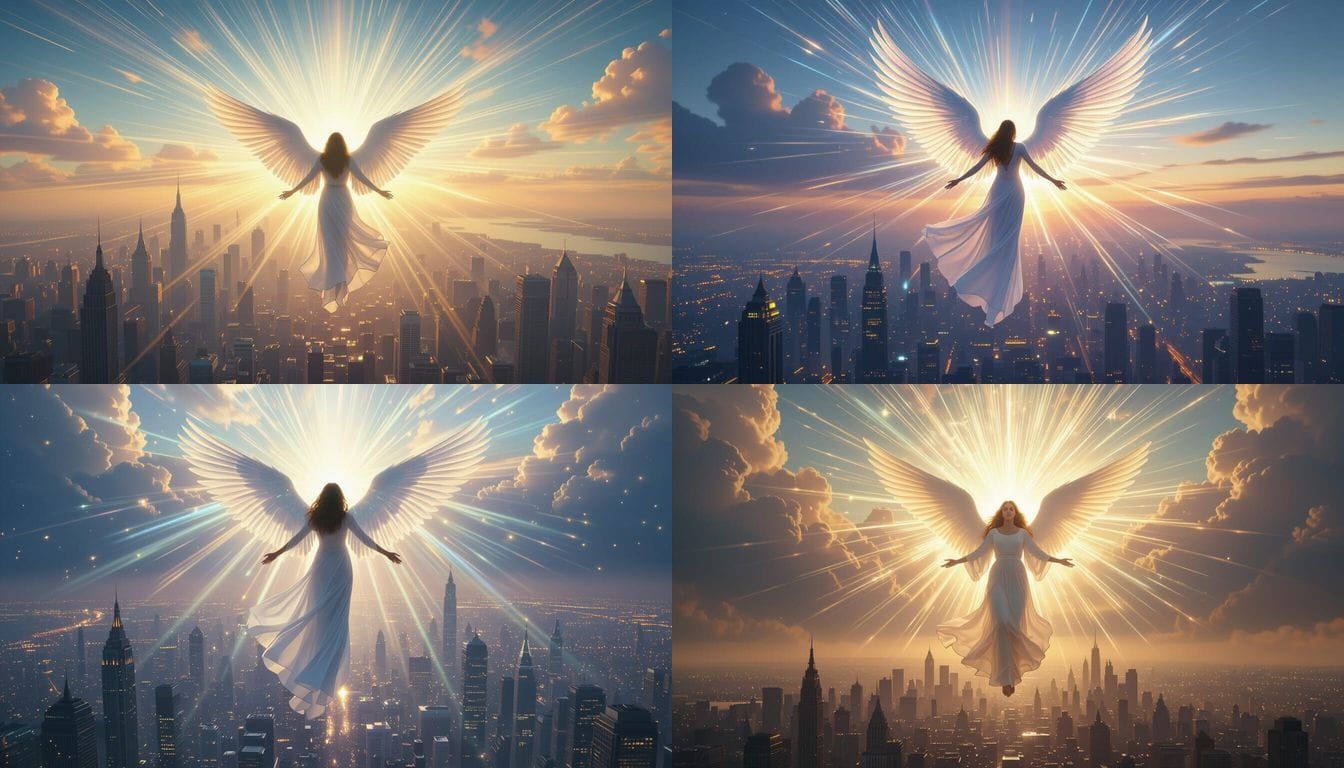 Angel Blessing City with Dazzling Godrays