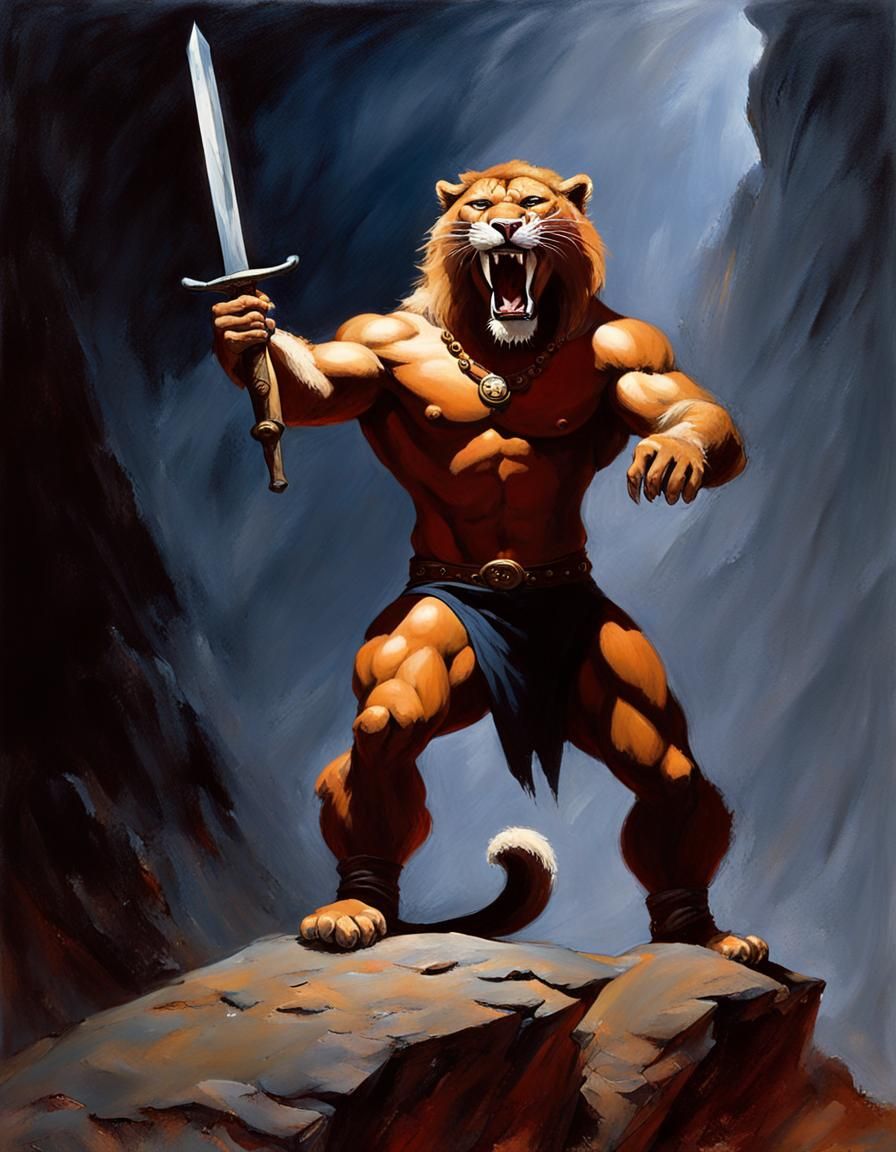 Nittany Lion Warrior in Frazetta Style