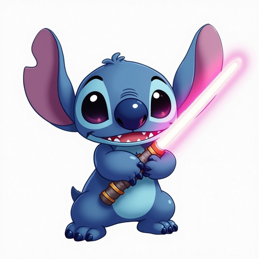 Stitch with Lightsaber: Cute Cartoon Vector Illustration