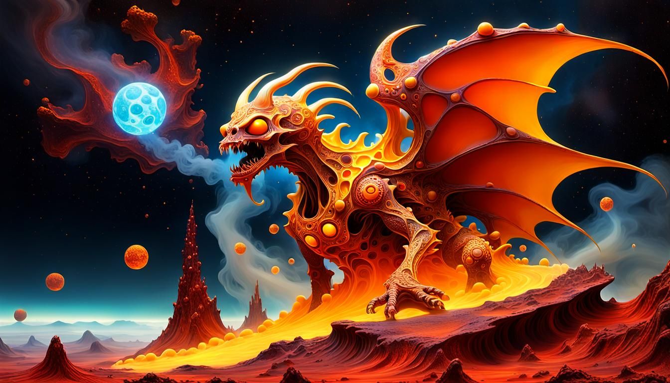 Surreal Dreamscape: Alien Monster in Fractal Landscape