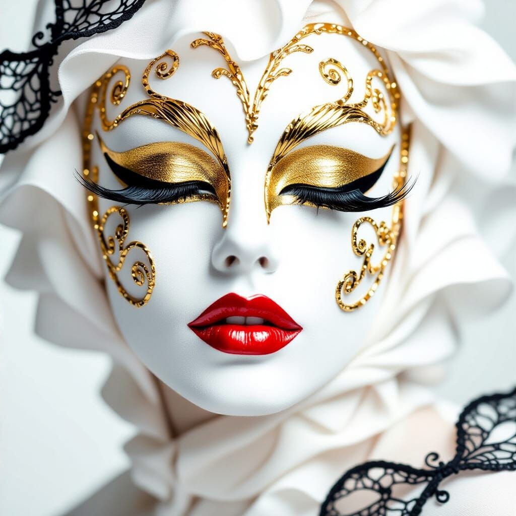 Halloween Ball Mask With Gold Thread Eyeliner