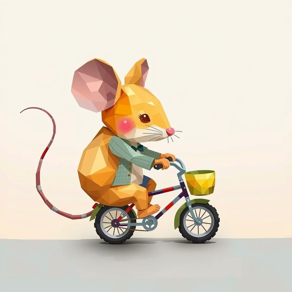 Chibi Mouse Bike Lesson in Geometric Picasso Style
