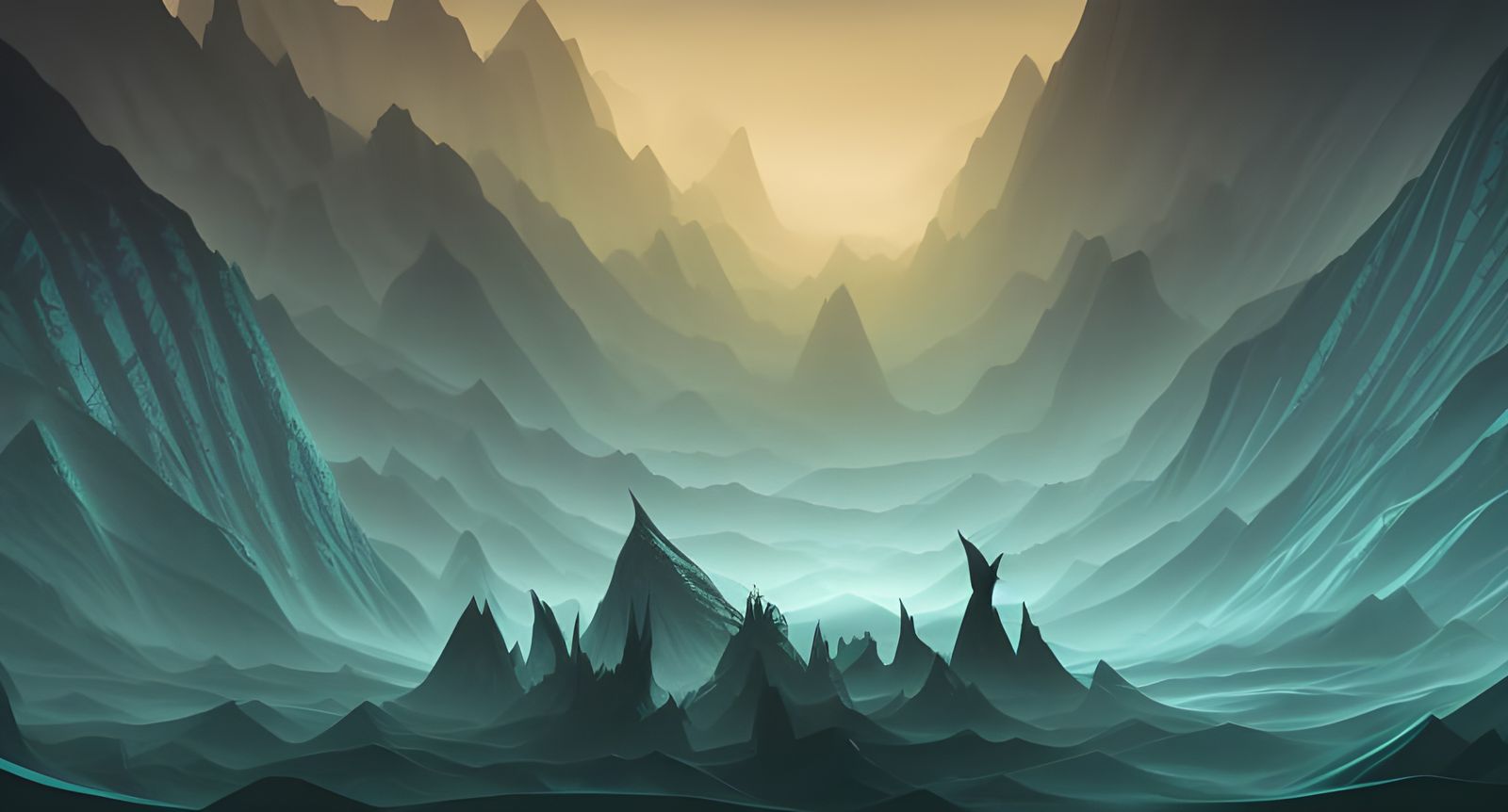 Teal and Black Metal Edifice Vector Landscape
