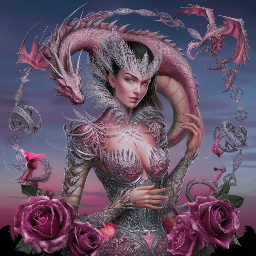 Gothic Beauty with Dragon in Digital Art