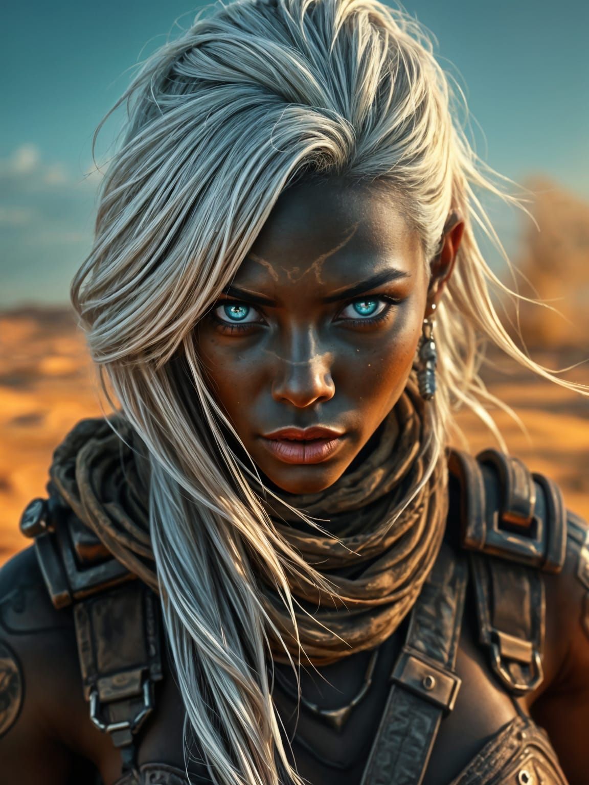 Dystopian Desert Warrior Woman in Tribal Tattoos