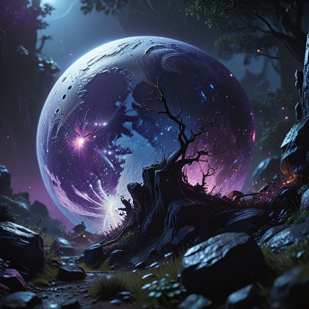 Magical Night Scene in Digital Matte Painting Style