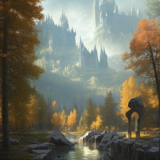 Gothic City Surrounded by Golden Aspen Forest