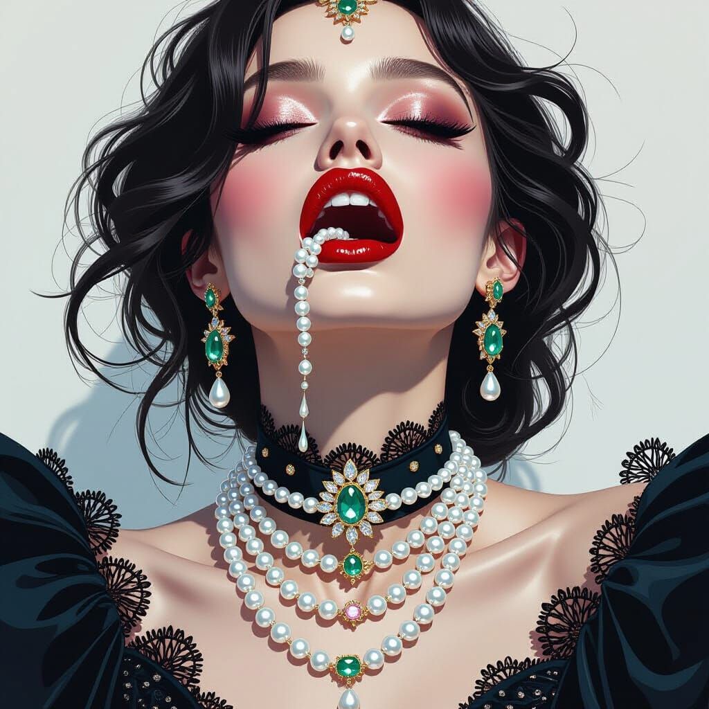 Woman Destroys Pearls in Dramatic Digital Painting