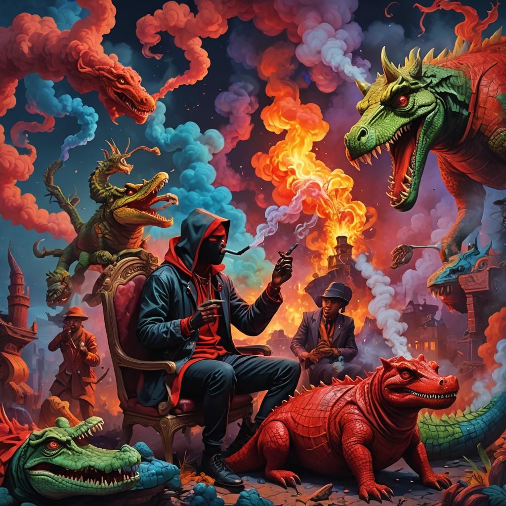 Surreal Dreamscape with Amputee, Crocodile, and Mule