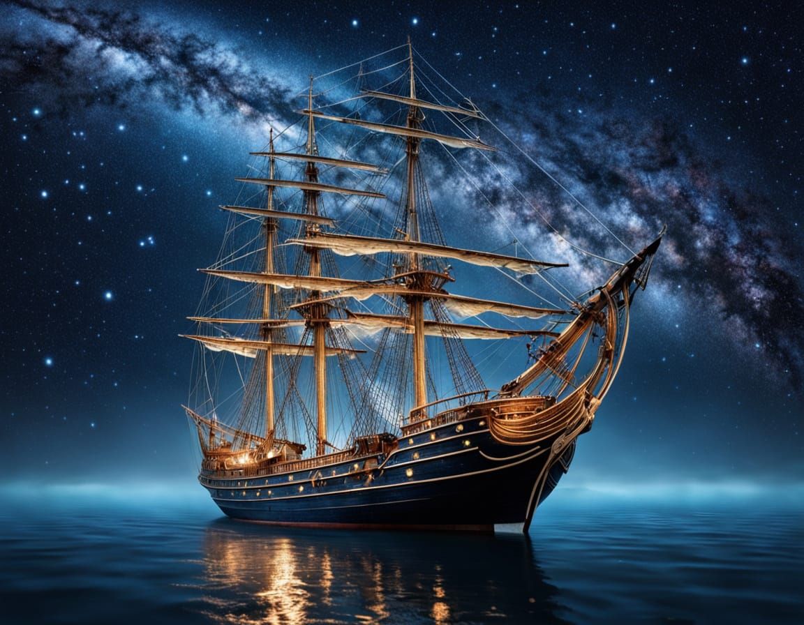 Starlit Sailing Ship on Midnight Waters