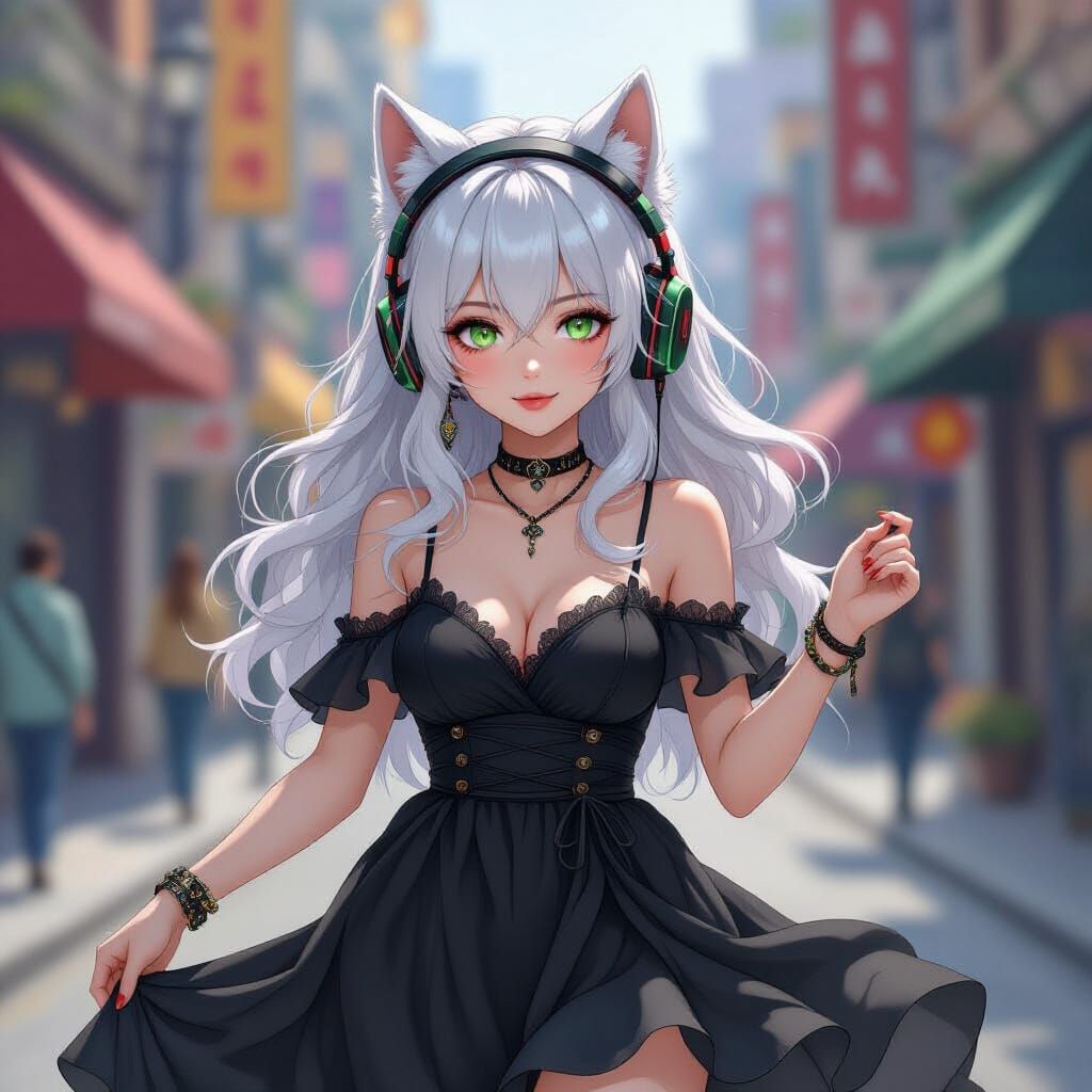Anime Woman Dancing in Gothic Street Fashion