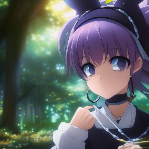 Anime Girl Witch Casting Magic in Moonlit Forest