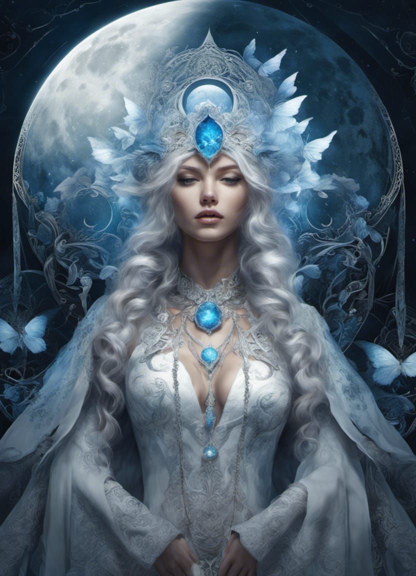 Moon Goddess with Kittens in Digital Art Style