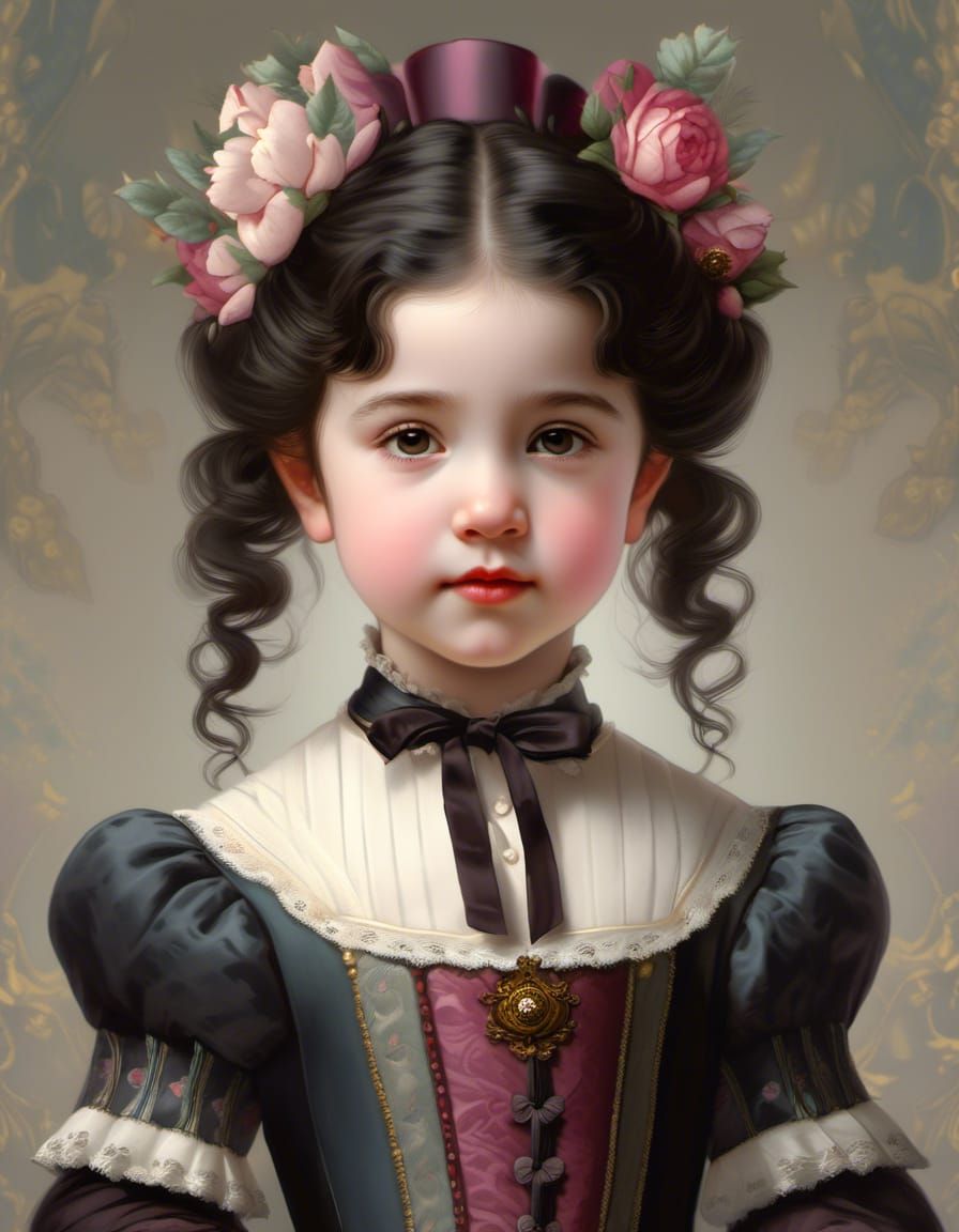 Victorian Toddler Portrait in Watercolor Style