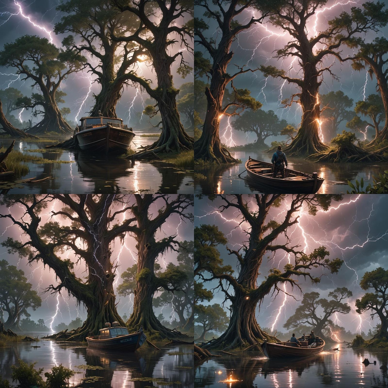 Cypress Lake Lightning Storm with Flatbottom Boat
