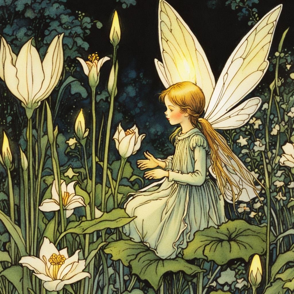 Glowing Pixie Inside Lily: Fairytale Illustration