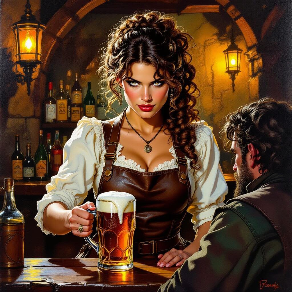 Barmaid's Revenge: A Fantasy Oil Painting