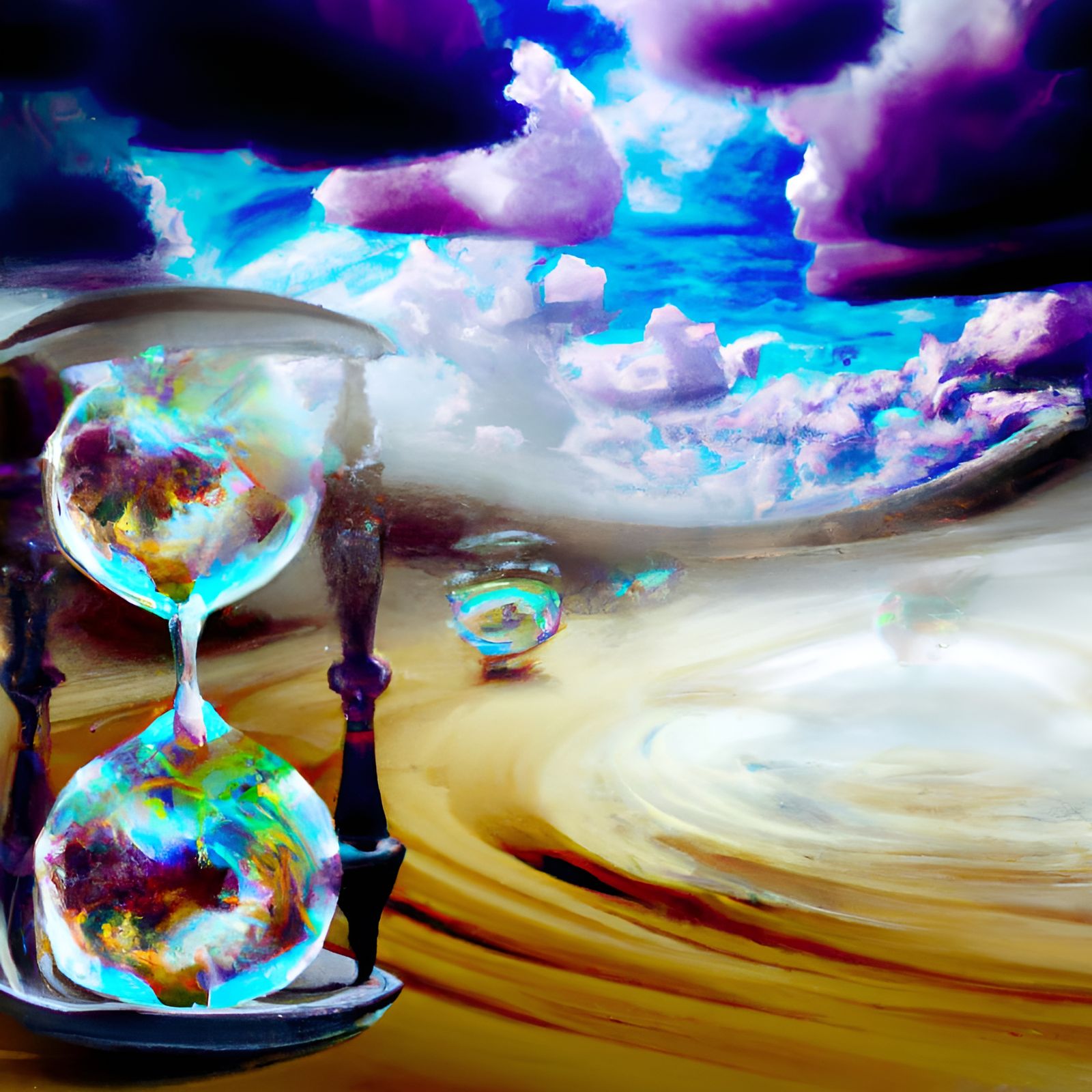 Steampunk Hourglass with Clock in Sky