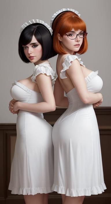 Daphne and Velma as Latex French Maids