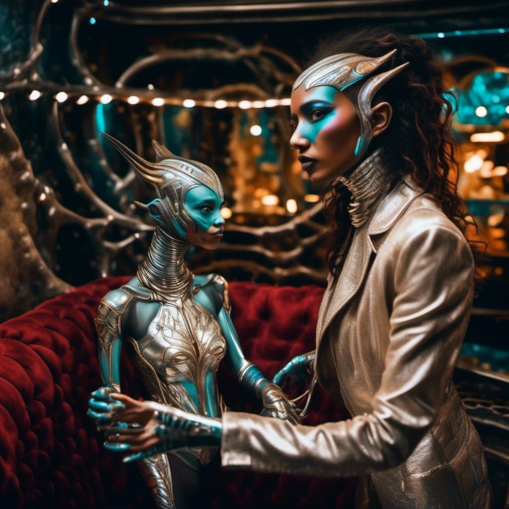 Smiling Aliens Party: Hyperrealistic Portrait