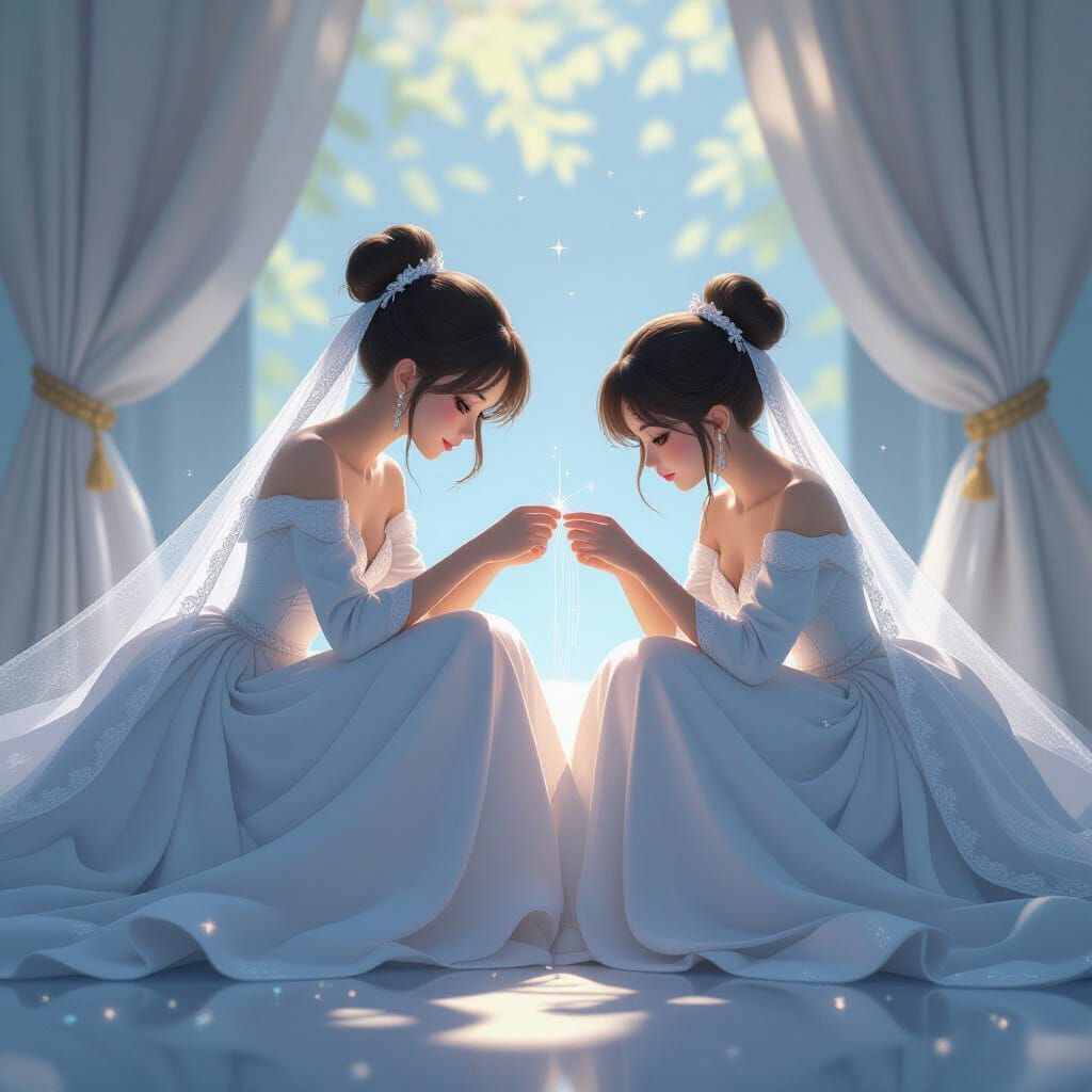 Spiders Weaving Threads into Queen's Gown in Anime Style